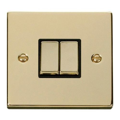 CLICK DECO VICTORIAN POLISHED BRASS INGOT 10A 2-GANG 2 WAY SWITCH (BLACK INSERT)
