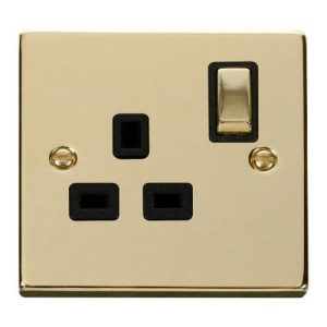 CLICK DECO VICTORIAN POLISHED BRASS INGOT 1-GANG 13A DP SWITCH SOCKET