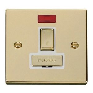 CLICK DECO VICTORIAN POLISHED BRASS INGOT 13A SWITCHED SPUR WITHOUT FLEX OUTLET + NEON
