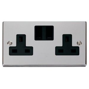 CLICK DECO VICTORIAN POLISHED CHROME VPCHROME 2-GANG 13A DP SWITCHED SOCKET B