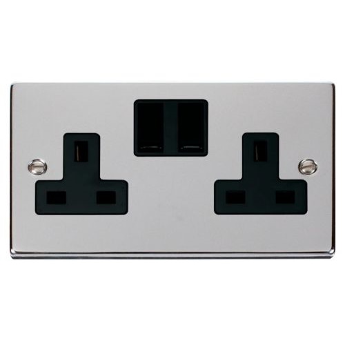CLICK DECO VICTORIAN POLISHED CHROME VPCHROME 2-GANG 13A DP SWITCHED SOCKET B