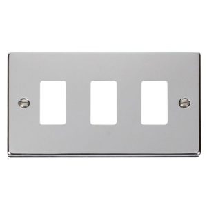 CLICK GRIDPRO DECO FRONTPLATES POLISHED CHROME GRIDPRO 3-GANG DECO PLATE CHROME