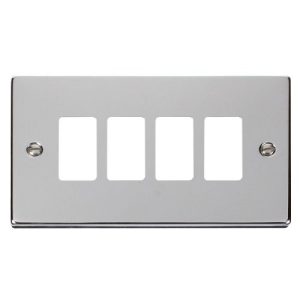 CLICK GRIDPRO DECO FRONTPLATES POLISHED CHROME GRIDPRO 4-GANG DECO PLATE CHROME