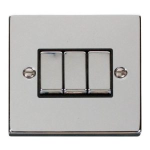 CLICK DECO VICTORIAN POLISHED CHROME VPCHROME INGOT 10A 3-GANG 2 WAY SWITCH
