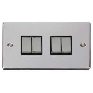 CLICK DECO VICTORIAN POLISHED CHROME VPCHROME INGOT 10A 4-GANG 2 WAY SWITCH