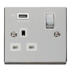 CLICK DECO VICTORIAN POLISHED CHROME 1G SOCKET USB 2.1A DECO