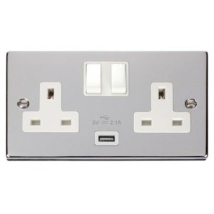 CLICK DECO VICTORIAN POLISHED CHROME 13A 2G SW SOCKET WITH 2.1A USB CH WHITE