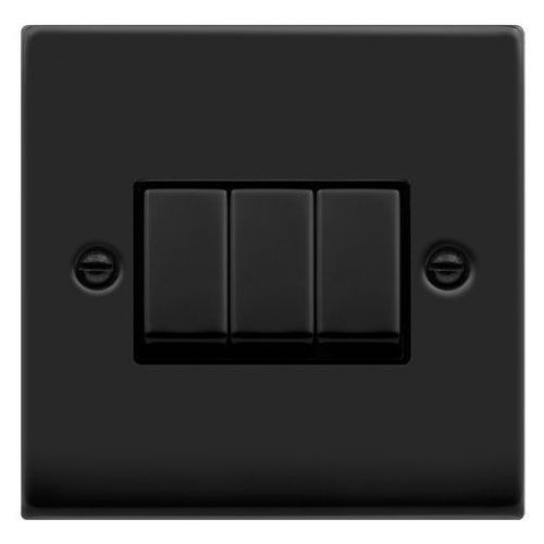 CLICK DECO VICTORIAN MATT BLACK INGOT 10A 3 GANG 2 WAY SWITCH