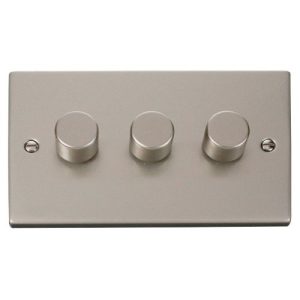CLICK DECO VICTORIAN PEARL NICKEL VPPN 3-GANG DOUBLE DIMMER PLATE & KNOBS