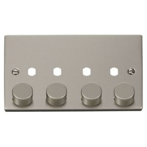 CLICK DECO VICTORIAN PEARL NICKEL VPPN 4-GANG DOUBLE DIMMER PLATE & KNOBS