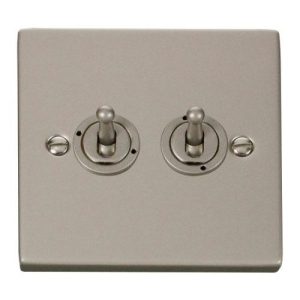 CLICK DECO VICTORIAN PEARL NICKEL 10AX 2-GANG 2 WAY TOGGLE SWITCH