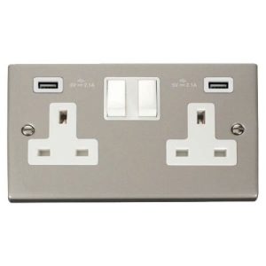 CLICK DECO VICTORIAN PEARL NICKEL 2G SOCKET USB 4.2A DECO