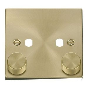 CLICK DECO VICTORIAN SATIN BRASS VPSB 2-GANG DOUBLE DIMMER PLATE & KNOBS