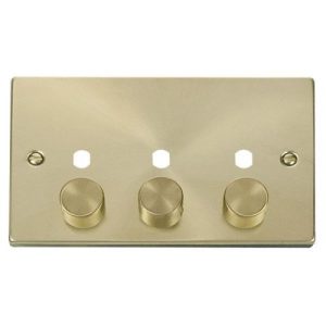 CLICK DECO VICTORIAN SATIN BRASS VPSB 3-GANG DOUBLE DIMMER PLATE & KNOBS