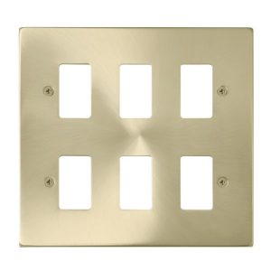 CLICK GRIDPRO DECO FRONTPLATES SATIN BRASS GRIDPRO 6-GANG DECO PLATE SATIN BRASS