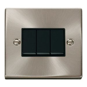 CLICK DECO VICTORIAN SATIN CHROME VP 10A 3-GANG 2 WAY SWITCH BLACK
