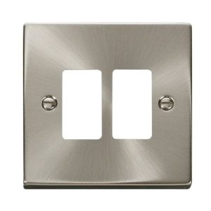 CLICK SATIN CHROME GRIDPRO 1-GANG 2-MODULE FRONTPLATE
