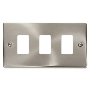 CLICK SATIN CHROME GRIDPRO 2-GANG 3-MODULE FRONTPLATE