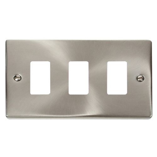 CLICK SATIN CHROME GRIDPRO 2-GANG 3-MODULE FRONTPLATE
