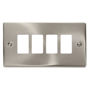 CLICK SATIN CHROME GRIDPRO 2-GANG 4-MODULE FRONTPLATE