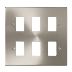 CLICK SATIN CHROME GRIDPRO 6-MODULE (2 X 3) DECO FRONTPLATE