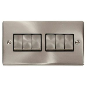 CLICK DECO VICTORIAN SATIN CHROME VP INGOT 10A 6-GANG 2 WAY SWITCH