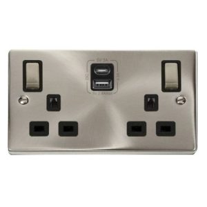 CLICK DECO VICTORIAN SATIN CHROME 2G 13A SW SOCKET 4.2A A&C USB INGOT VP WH