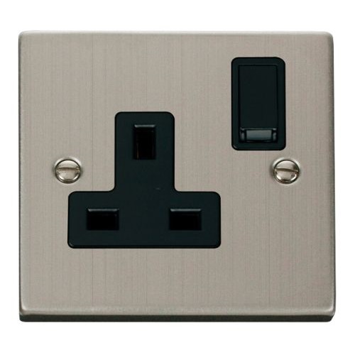 CLICK DECO VICTORIAN STAINLESS STEEL 1-GANG 13A DP SWITCHED SOCKET