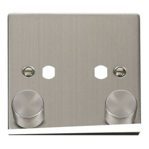 CLICK DECO VICTORIAN STAINLESS STEEL VPSS 2-GANG DOUBLE DIMMER PLATE & KNOBS