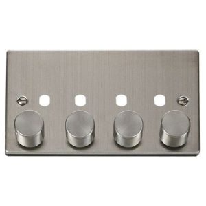 CLICK DECO VICTORIAN STAINLESS STEEL VPSS 4-GANG DOUBLE DIMMER PLATE & KNOBS