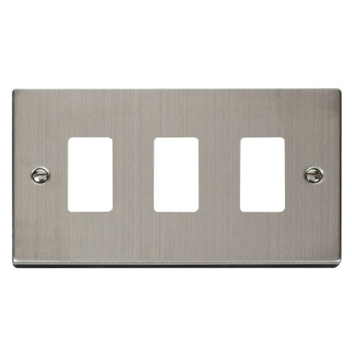 CLICK GRIDPRO DECO FRONTPLATES STAINLESS STEEL GRIDPRO 3-GANG DECO PLATE