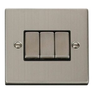 CLICK DECO VICTORIAN STAINLESS STEEL INGOT 10A 3-GANG 2 WAY SWITCH