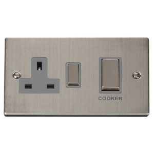 CLICK DECO VICTORIAN STAINLESS STEEL VPSS ING 2G 50A DP SWSOCKET GREY