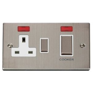 CLICK DECO VICTORIAN STAINLESS STEEL INGOT 45A DP SWITCH 13A SW SOCKET NEONS WH