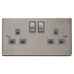 CLICK DECO VICTORIAN STAINLESS STEEL VPSS ING 2G 13A DP SWITCH SOCKET GREY