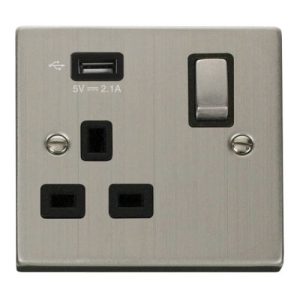 CLICK DECO VICTORIAN STAINLESS STEEL 1G SOCKET USB 2.1A DECO