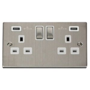CLICK DECO STAINLESS STEEL 2G 2X2.1A USB SOCKET(STAINLESS STEEL SWI + WHI INS
