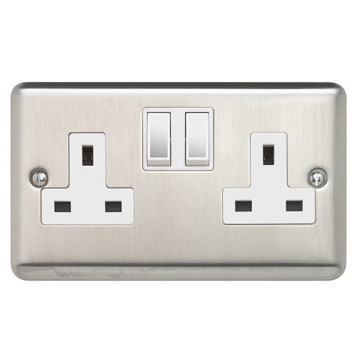 CONTACTUM BRUSHED STEEL 2G SWITCHED SOCKET (WHT INS)