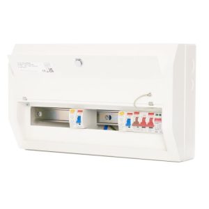 CONTACTUM 12-W HI-INTEG DIST BOARD WITH 100A M/S + 2 X 80A 30mA TYPE A RCDS + SPD