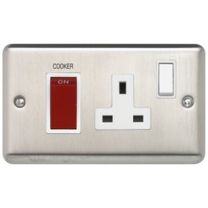 CONTACTUM 45A COOKER CONTROL UNIT BRUSHED STAINLESS STEEL(RED ROCKER WHITE INSERTS)