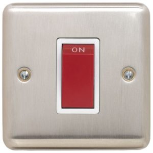 CONTACTUM 1G 45A BRUSHED STAINLESS STEEL (RED ROCKER WHITE INSERTS)