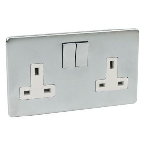 CRABTREE 2G SW/SOCKET BRUSHED STEEL WH/INSERT