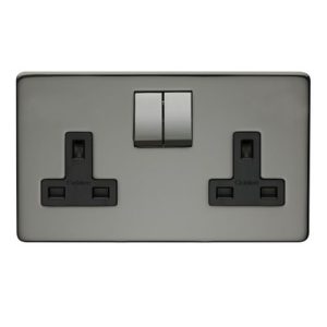 CRABTREE BLACK NICKLE 2G SWITCHED SOCKET