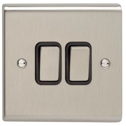 DETA STAINLESS STEEL 2G 2W SWITCH (BLK INS)