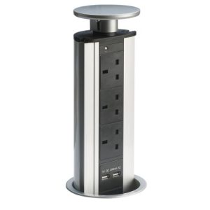 ELD 3-SKT 2 X 1000MA USB SILVER POP-UP SOCKET
