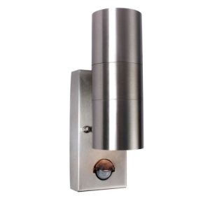 GU10 UP & DOWN PIR EXTERNAL WALL LIGHT BRUSHED NIC