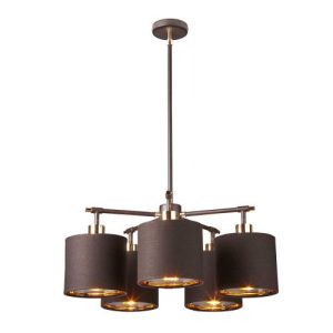 ELSTEAD BALANCE 5 LIGHT CHANDELIER - BROWN AND POLISHED BRASS