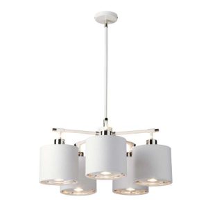 ELSTEAD BALANCE 5 LIGHT CHANDELIER - WHITE AND POLISHED NICKEL