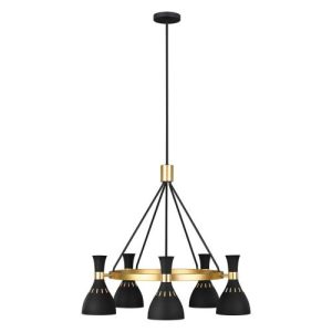 ELSTEAD JOAN 5 LIGHT CHANDELIER - MIDNIGHT BLACK & BURNISHED BRASS