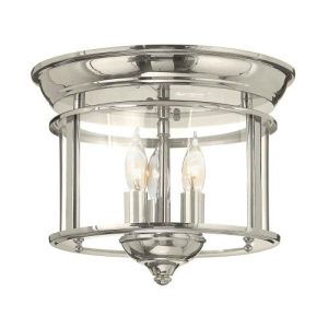 ELSTEAD GENTRY 3 LIGHT FLUSH MOUNT - POLISHED NICKEL
